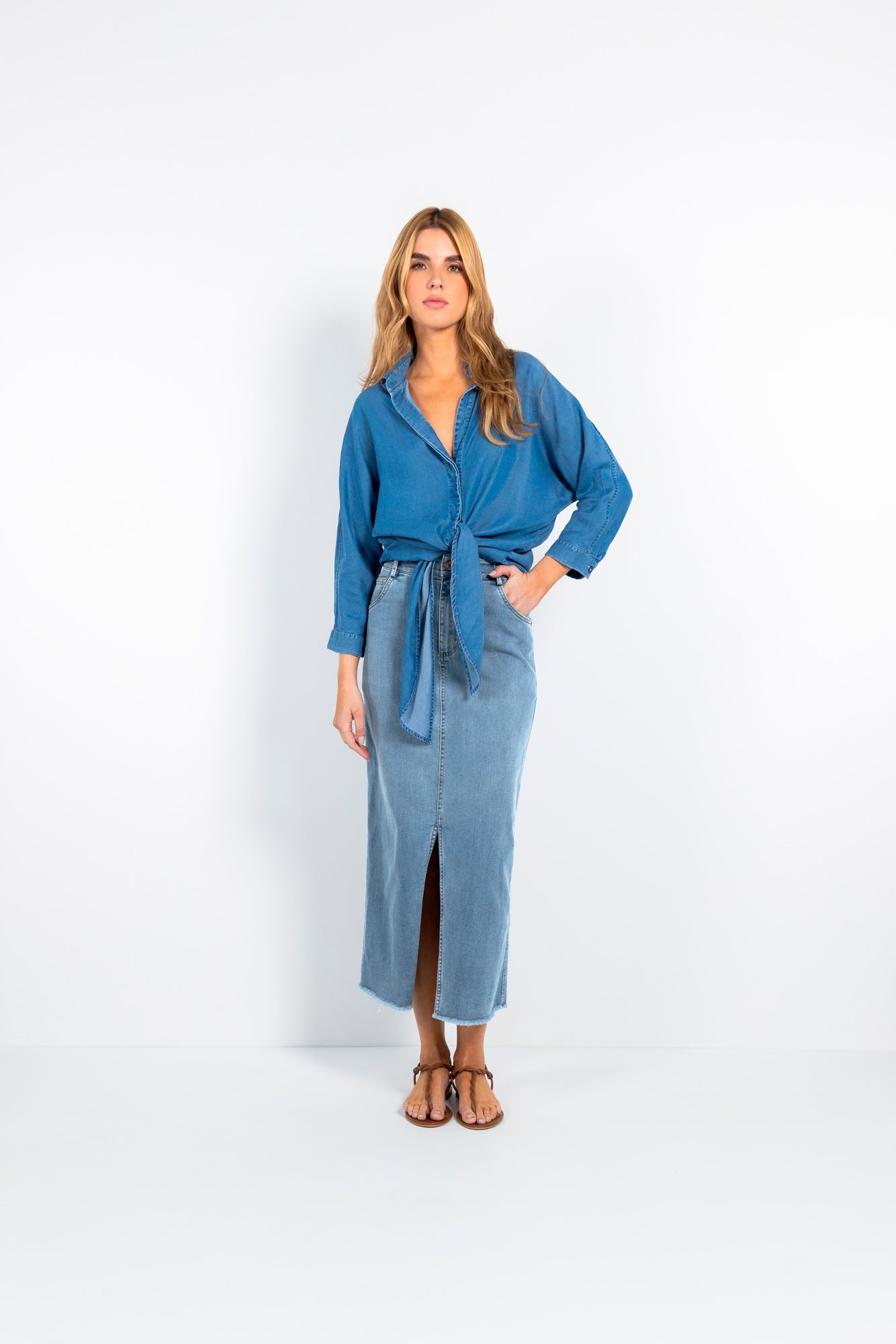 Camisa Halen Tencel Azul