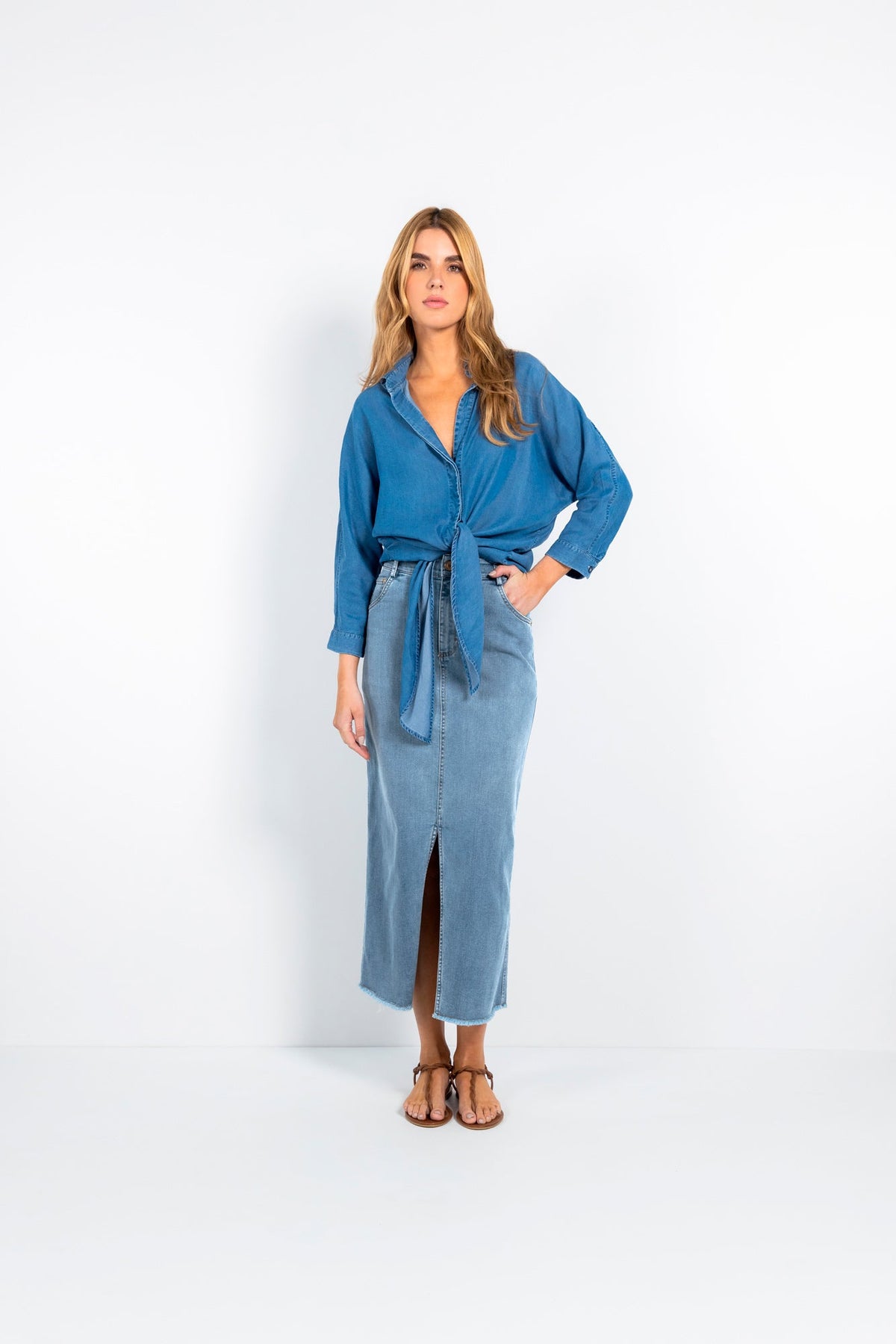 Camisa Halen Tencel Azul