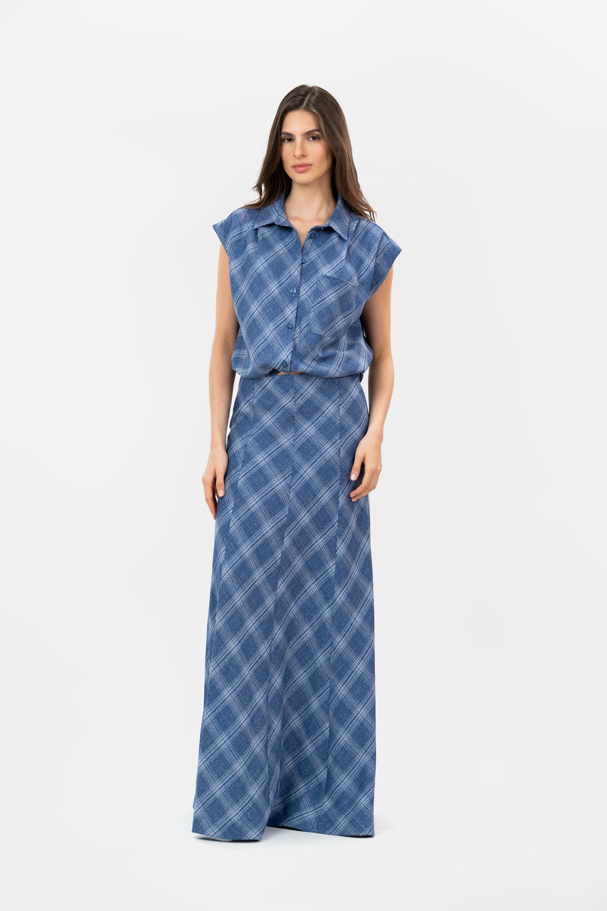 Blusa Eje Cuadros Azul